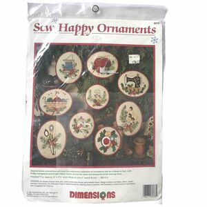 VTG 1994 Dimensions SEW HAPPY Ornaments Crewel Embroidery Craft Kit #8078 NIP